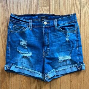 Forever 21, Stretchy Distressed Blue Denim Shorts